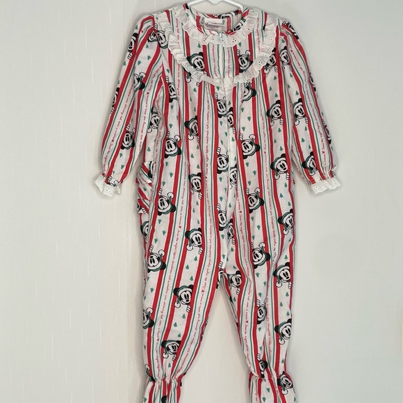 Vintage Mickey Mouse Night Before Christmas Footie Pajamas Eyelet Lace Ruffles 3 - Picture 1 of 16